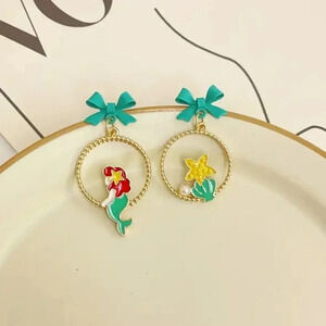The Little Mermaid Inspired Hoop Dangles with Bow Accents